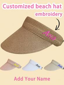 1pc Embroidered Name Beach Hat, Multi-Color Options, Suitable For Beach Vacation, Compact & Easily Stored Women Straw Hat,Durable,Engraved,Stainless,Colorful,Cute,Adorable,Funny,Kawaii,Y2K,Stylish,Unisex,Casual,Custom,Personalized,Unique,Customized,Ideal Gifts For Him,Ideal Gifts For Her,Her,Boyfriend,Girlfriend,Family,Friends - Multicolor - View 1