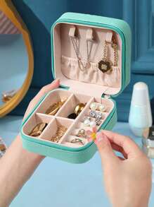 1pc Jewelry Storage Box, Portable Makeup Organizer Box For Necklace, Ring, Lipstick, Brush, Eyeshadow Palette, Cosmetics, Skincare, Nail Polish, Perfume, Stationery And Digital Accessories