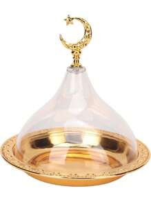 1pc Eid Al Fitr Tray Eid Al Fitr Mubarak Round Metal Food Tray Crazy Night Islamic Eid Al Fitr Mubarak Plate Food Storage Container Suitable For Eid Al Fitr Islamic Muslim Event Party Gifts, Gold, Silver