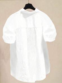 女士休闲纯色蕾丝拼接衬衫