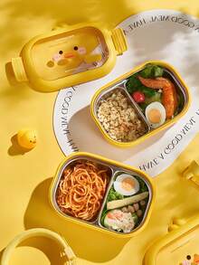 1 pieza Lonchera térmica personalizable de pato amarillo de dibujos animados, portátil, térmica, adecuada para exteriores, viajes, estudiantes, trabajadores de oficina, escuela, uso diario, material de acero inoxidable y PP, dos opciones de color, lonchera separable, texto personalizable, lonchera exquisita y elegante