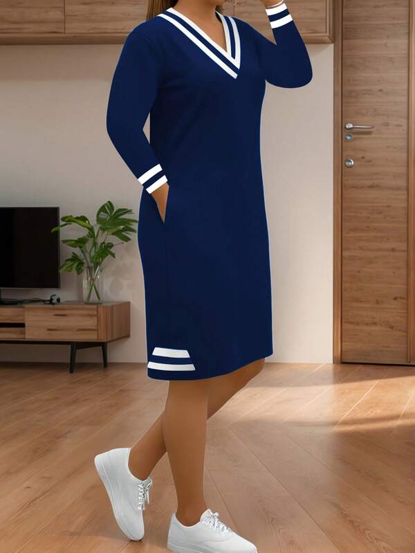 Robe longue à manches longues, ajustée et élastique, confortable et , pour femmes grandes tailles. Convient pour le printemps, l'automne et l'hiver