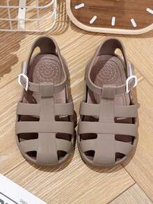 1 双纯色 PVC 防滑软底平底凉鞋，适合儿童和成人，居家、户外、沙滩，舒适透气休闲鞋，宝宝生日礼物 - 棕色 - 查看 5