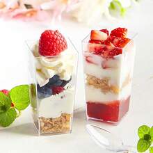 10/20/30/40/50/60个装方形冰淇淋杯、迷你甜点杯、透明果冻杯，适用于盛放派对甜点、开胃菜、果冻、慕斯、布丁、冰淇淋，可用于试吃、派对、自助餐、婚礼、厨房用品和家居厨房。 - 透明 - 查看 7