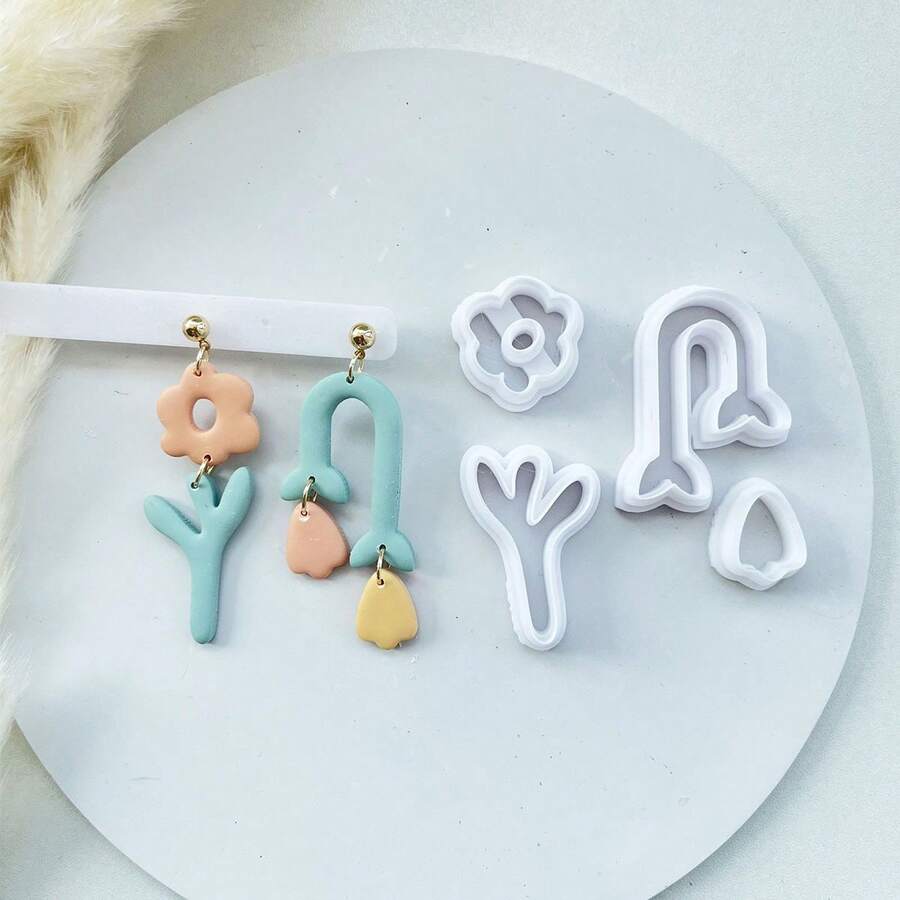 2pcs Flower Shaped Clay Molds For Jewelry Making, Earring Craft DIY - White - View 1