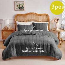 Set de lenjerie de pat matlasat premium de 3 buc (1 husă de pat + 2 tapete de pernă, fără inserții de pernă), țesătură din poliester moale și prietenoasă cu pielea, potrivit pentru dormitor, sufragerie, hotel, camping în aer liber, cadou ideal de vacanță