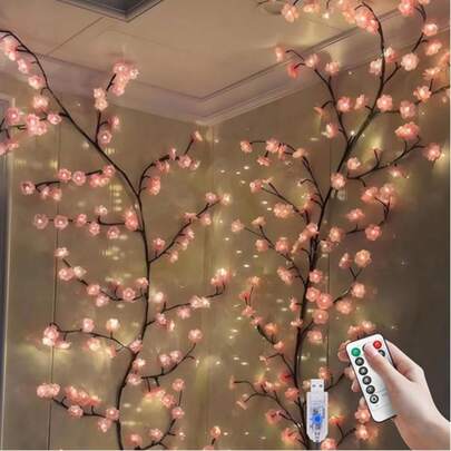 96 LED Cherry Blossom Tree Branch Lights For Wall,Cherry Blossom Lights With Remote,Timer,8 Lighting Modes,Flexible Willow Vine Twig Fairy Light,Floral Wall Decor For Bedroom Home,Seasonal Decorations Christmas Decorations Home Christmas Gifts Christmas Decor