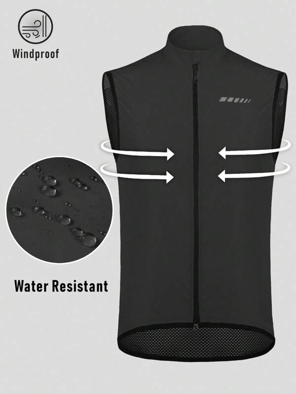 Qualicos Men's Lightweight Windproof Cycling Vest - Breathable Sleeveless Jacket With Mesh Panels & Zippered Pockets, Round Neck Sports Top For Running, Riding & Outdoor Activities, All Seasons Fit, Breathable Sportswear