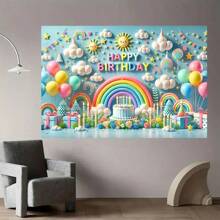 1pc 2D Background Banner, Colorful Rainbow Birthday Celebration Polyester Fabric Wall Decor, Suitable For Living Room, Bedroom, Office And Outdoor Decoration, Ideal Party & Holiday Gift