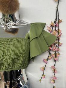 B076 Short Bell Sleeves With Elasticated Chest - 橄欖綠 - 查看 5