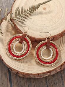 1 对波西米亚风 4 环橙红色和金色合金耳环 - 彩色 - 查看 17