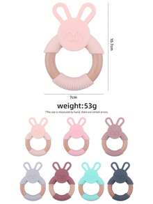 Customized Baby Teething Gel Silicone Animal Wood Ring Teething Gel Biting Rodent Beechwood Baby Cartoon Animal Rabbit Wristband Teething Gel