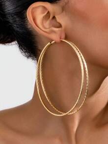1 Pair Metal Texture Exaggerated Big Hoop Earrings, Spiral Design - Yellow Gold - View 4