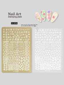 1pc印花钢板模板金色花瓣蕾丝蝴蝶图案民族风竹林转印工具夏季印花板DIY美甲