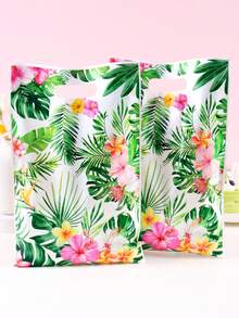 10/20/50 piezas Bolsas de regalo de plástico con flores hawaianas de verano, bolsas de fiesta de playa tropical duraderas con asas, adecuadas para fiestas de cumpleaños, baby shower, Día de la Madre, picnic en la playa, decoración de fiestas - Multicolor - Ver 5