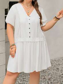 Rusttydustty Plus-Size Women Solid Color Simple Daily Short-Sleeved Dressboho Easter Beach Outfits Hawaii Music Festival Tropical Vacation - White - View 5