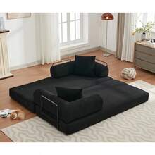 YOGLAD 4-In-1 Convertible Sofa Bed, DIY Combination Modular Sleeper, King Size Foldable Sofa With Corduroy Fabric, No Assembly Required, Space Saver Sofa Cama For Apartment & Bedroom, Room Decor, Home Decor, Living Room Furniture - 黑色 - 查看 6