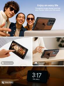 1件裝焦糖棕軟殼多功能手機卡夾，適用於 Redmi 14C /Note 13 Pro/Note 14，Cool Galaxy A55/A54/A53/A52 手機殼，附信用卡槽，錢包式卡夾，適用於 A38、Galaxy S23/S22/S24/S25，防震防摔、防水防刮 - 棕色 - 查看 4