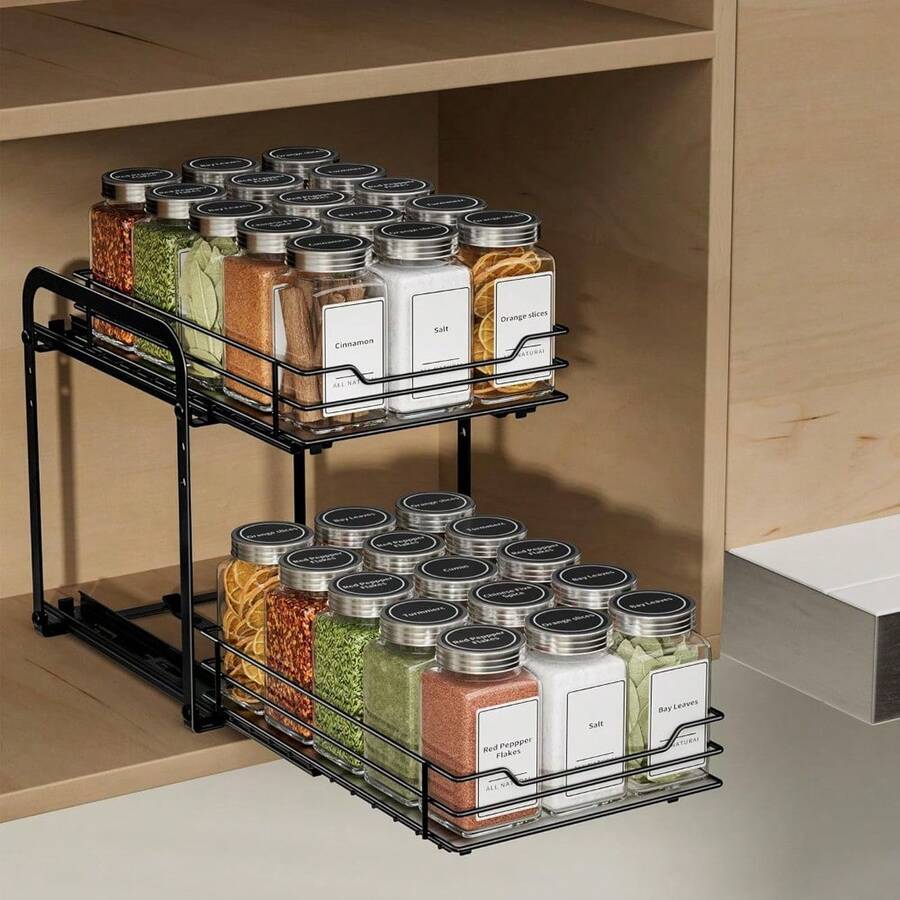 ZDDLOINP Pull Out Spice Racks For Inside Cupboard, 2 Tier Spice Rack, Spice Rack For Cabinet Height Adjustable, Heavy Duty Slide Out Spice Racks Organizer L10.4*W7.4*H9.1inch - L10.4*W7.4*H9.1inch-2 Tier - View 1