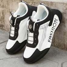 Tênis Esportivos de Malha Respirável Masculinos, Sapatos Casuais Leves para Corrida, Decoração com Botão Giratório, Tênis Chunky de Alto Padrão