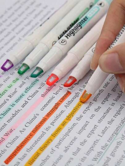 6pcs/Set Soft Tip Fluorescent Highlighter Pens, Waterproof, Quick Dry, For Diary, Scrapbook, School Supplies, DIY Decoration, Planner, Note-Taking, Office, Writing & Correction, Marking & Highlighting, Back To School, Random Color
