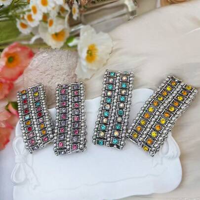 1pc Luxury Vintage Rhinestone Inlaid Elastic Fashion Bracelet For Women, Personalized Punk Style, Versatile For Party, Vacation, Accessory