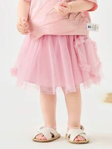 mini bala Girls' Mesh Skirt Soft Lightweight Pure Cotton Lining Floral Elegant 2025 Summer New - Pink Purple - View 1