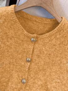 1 pezzo Canotta in maglia a tinta unita dal design semplice, con un unico bottone in metallo, scollo tondo, versatile e alla moda cardigan gilet in maglia per donna, adatto per la primavera/estate