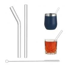 8入短款玻璃吸管套組－4支直管與4支彎管，可重複使用 15cm (6") 加厚杯身雞尾酒吸管，耐碎透明玻璃，適用威士忌、冰咖啡、汽水、果汁、奶昔、珍珠奶茶、無酒精調酒，附2支長柄清潔刷 - 無色 - 查看 12