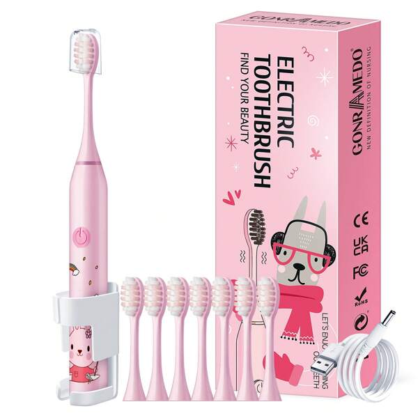 1PC Power Electric Toothbrush With 4 Replaceable Toothbrush Heads, A Wall-Mounted Bracket And A Dust Cover, USB Charging, 5-Gear Switching Mode. Personal Care Appliances For Men And Women Oral Hygiene, Brightening Teeth, Soft Wool For Sensitive Teeth Oral Care Appliances