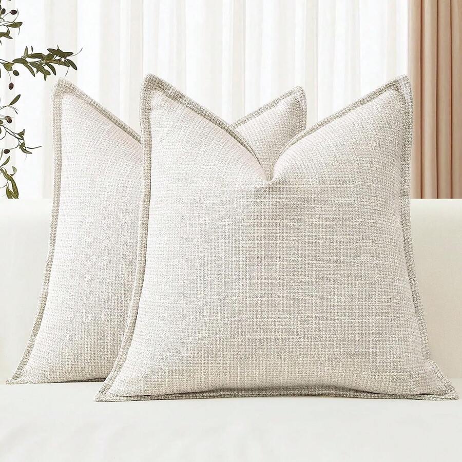 1pc Linen Solid Color Decorative Throw Pillow Cover, Suitable For Living Room Sofa, Bedroom, Office - Beige - View 1