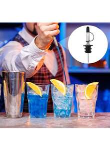 1pc/4pcs Stainless Steel Liquor Pourer, Bottle Pour Spout With Vinegar Stopper, Rubber Dust Cover Topped Wine Pourer, Bar Accessories