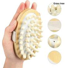 1 件装身体抗脂肪刷舒缓木质精油水疗气垫按摩梳头皮按摩刷身体按摩器 - 原色 - 查看 6