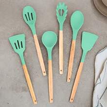 12pcs Silicone Kitchen Utensils Set - Non-Stick Silicone With Wooden Handles Heat Resistant Cooking Utensils Set-Kitchen Accessories- Perfect Gifts For Holidays Gifts-Green - Green - View 7