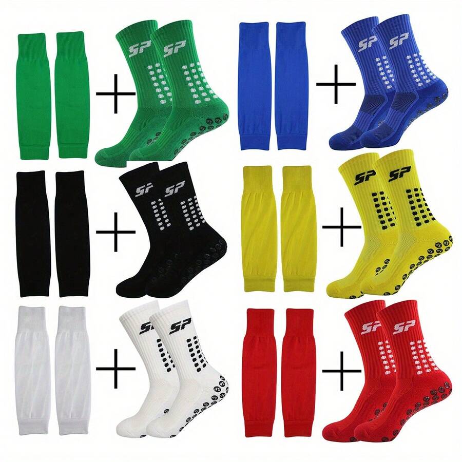2 Pieces Set Soccer/Basketball Socks Non-Slip Grip Child Sports Socks & Sports Leg Compression Sleeves - Multicolor - View 1