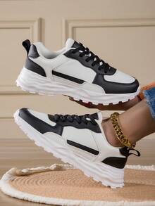 Fashionable Black And White Casual Sports Shoes For Women, Non-Stuffy, Non-Smelly, Comfortable, Anti-Slip, Highly Breathable, Ideal For Festivals, Gifts, Flat Sports Shoes, Student Shoes, Lightweight, Versatile, Comfortable Casual Shoes For Women - Black and White - View 2