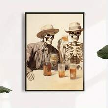 1pc, Vintage Skull Denim Canvas Art, Nosai Relic Wood Framed Wall Decoration, Unique Western Mural And Creative Posters For Road Trip Gifts- 1 Piece Of Wood Framed Oil Painting (3) Thickness 2.5 Cm/ 1 Inch- Home Decoration For All Occasions - Ideal New Year, Valentine's Day, Thanksgiving, Easter, Christmas Gift , Room Decoration Aesthetic, Wall Decoration Art, Perfect Gift, Autumn And Winter Wall Decoration, Living Room Decoration, Bedroom Decoration, Kitchen Decoration, Entry Decoration, Bathroom Decoration, Direct Wall Painting, High Quality Wall Painting Poster - Khaki - View 3