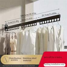 1 szt. składany ścienny wieszak na ubrania, balkonowy składany wieszak na pranie, bez wiercenia aluminiowy składany wieszak na ubrania, chowany wieszak na pranie do oszczędzania miejsca wewnątrz/na zewnątrz