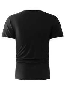 Tricou cu mânecă scurtă pentru bărbați de vară nou, ocazional, sport, fitness, birou, casă de vacanță, tricou de bază confortabil, îmbrăcăminte în aer liber - Negru - Vizualizare 2