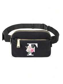 Printed With Initial A-Z Solid Color Chest Bag,Sports And Fitness Bag, Women's Bag Shoulder Bag, Fanny Bag,Coin Bag Small Bag Bag Outdoor Chest Bag Mobile Phone Storage, Multifunctional Yoga Pocket Waist Bag, Waterproof Sports Adjustable Shoulder Bag, Suitable For Exercise, Running, Traveling, Hiking, And The First Day Of School Preppy Bum Bag, Keeping You Fashionable And Orderly,Mother's Day Gift - Black - View 33