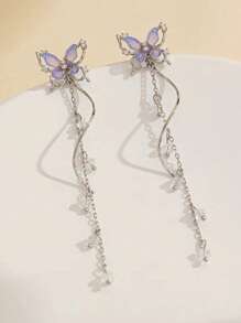 2 piezas de Pendientes de mariposa con mariposa morada y colgante con borla, dulce y de moda para mujer, adecuado para uso diario, vacaciones, fiestas y reuniones