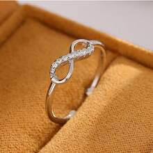 1pc Minimalist Small Diamond Encrusted Open Ring, Suitable For Everyday Wear - Silver - View 5