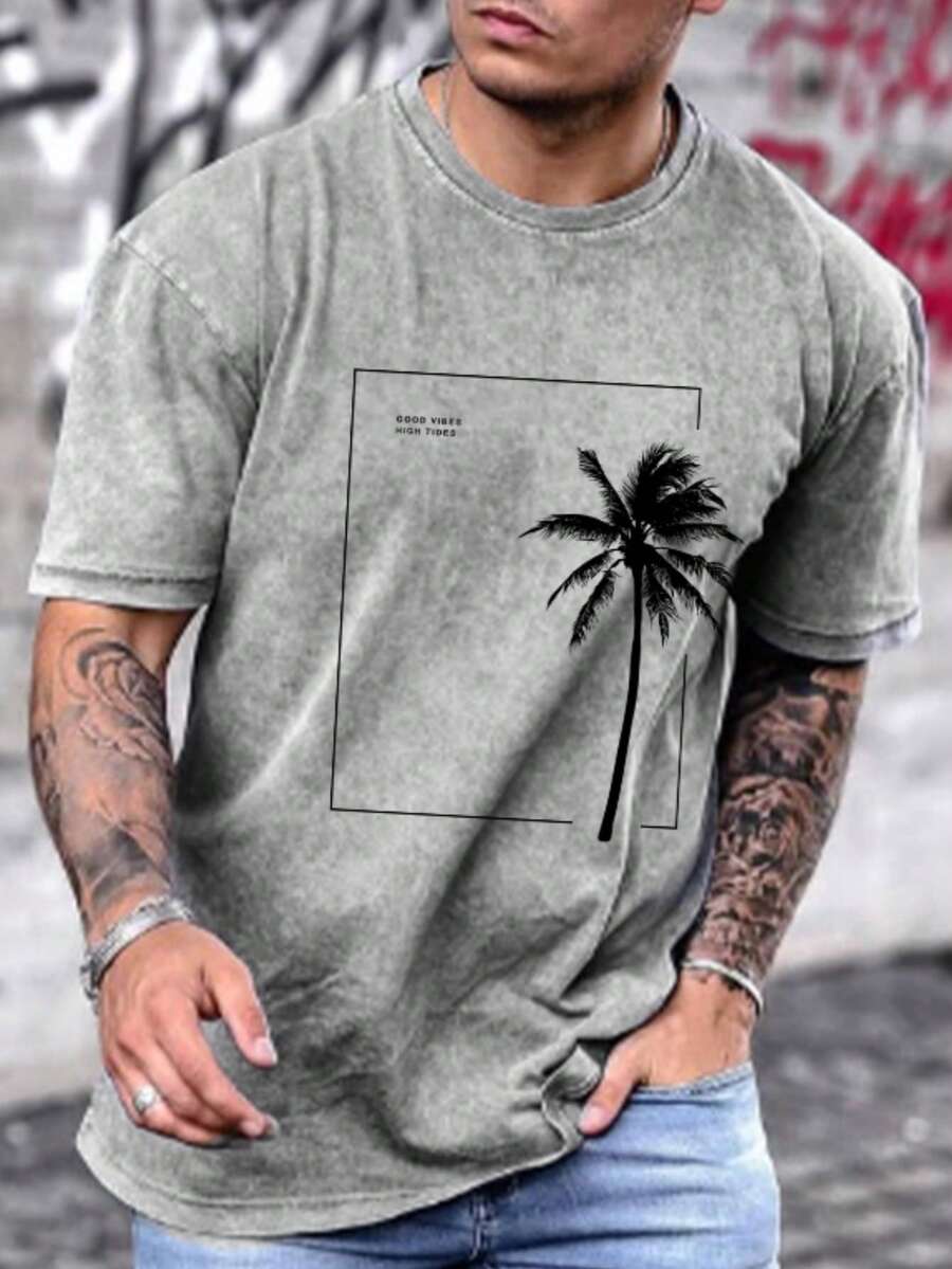 Men's Casual Vintage American Flag Graphic Print Short Sleeve T-Shirt