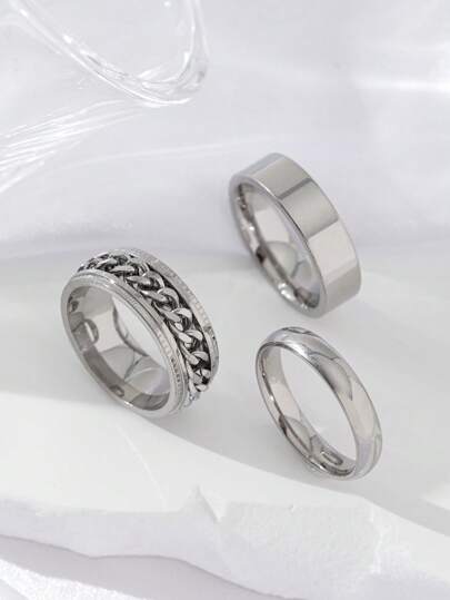 3 Peças Anel de Aço Inoxidável em Forma de Corrente Encantador e Elegante para Homens, Mulheres, Casais, Uso Diário e Festas, Presente para Pai, Mãe, Pai, Marido, Namorado no Dia dos Pais, Aniversário, Festividades, Joias Empilháveis