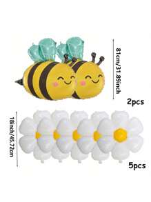 7 Stücke Bienen & Margerite Folienballon Set - Aluminium Folienballons geeignet für Frühling, Geburtstag, Jahrestag, Abschluss, Muttertags Partydeko - Auch geeignet für Hochzeiten, Taufen, Thanksgiving, Valentinstag und weitere Anlässe