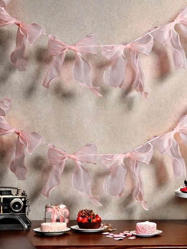 12pcs Bow Shaped Ribbon Decorations For Birthday Party, Valentine's Day, Wedding, Party Backdrop DIY