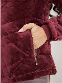 WOMEN'S VELVET JACKET JACKET PUFFER QUILTED SUPER WARM WITH HOOD STYLISH COMFORTABLE PREMIUM MODERN NEW 2025 V2 - Màu Đỏ Sâu - Xem 3