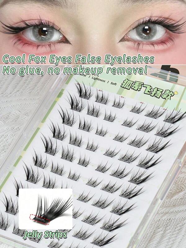 60 C-Curve Adhesive Free, Non Removable Eyelashes, Self-Adhesive False Eyelashes, Natural Eyelash Groups, 3D Cat Eye Eyelash Clusters, C Curly Hair, Single Eyelash, Natural Eyelashes