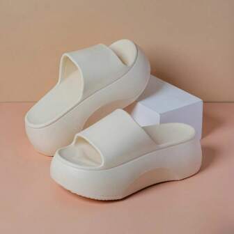 女士拖鞋，7cm厚底，夏季新款时尚百搭舒适软底拖鞋，厚防滑底休闲沙滩凉鞋，干净简约一脚蹬拖鞋，防滑浴室拖鞋