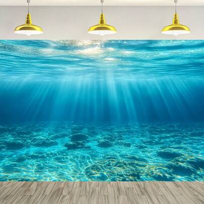 1pc Ocean Style Underwater World Background, 100% Polyester Hawaiian Beach Scene, Electricity-Free, Ideal For Indoor/Outdoor Decor And Party Photography Prop
